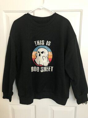 Halloween Retro Ghost This Is Boo Sheet Graphic Sweatshirt Size XL Black Orange